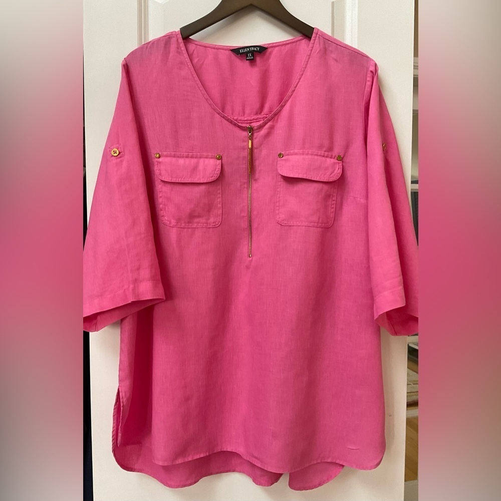 Ellen Tracy Pink Linen Tunic